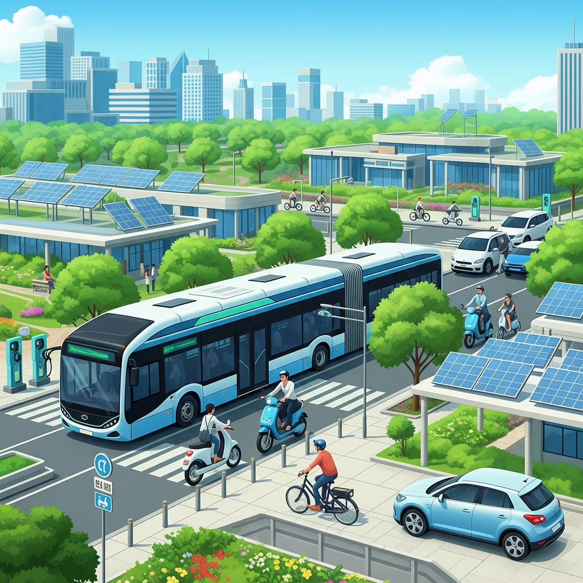Concept of green urban mobility with electric transport
